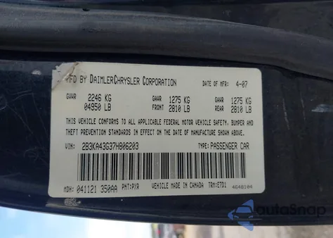 2007 Dodge Charger from USA, damaged, VIN 2B3KA43G37H806203